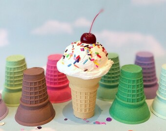 Fake Ice Cream Cone, Vanilla Sprinkles and Cherry Faux Food Prop