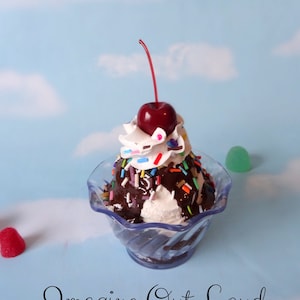 Fake Ice Cream Sundae Small Vanilla with Chocolate hot fudge sauce and Sprinkles Faux Food Prop