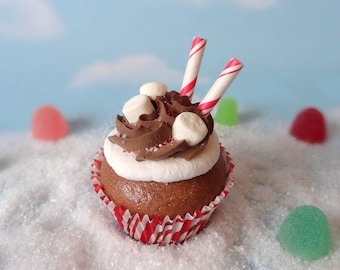 Fake Cupcake SINGLE Christmas Hot Cocoa Peppermint Candy Stripe Marshmallows realistic Food Prop