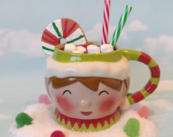 Fake Hot Chocolate Cocoa Elf Marshmallows Candycane Centerpiece Faux Drink Food Prop