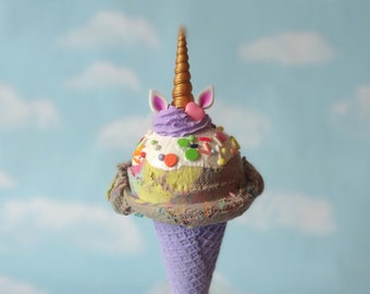 Fake Ice Cream Unicorn Poop Rainbow Faux Single Scoop Sugar Waffle