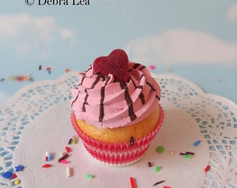 Fake Cupcake Faux Valentine's Day Chocolate Raspberry Gummy Heart