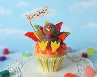 Fake Cupcake Turkey Thanksgiving Jumbo Fall Autumn Decor Centerpiece