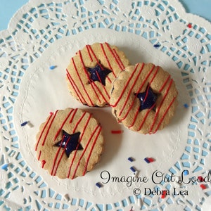 Fake Cookies Patriotic Red and Blue Star Sandwich Linzer Set of 3