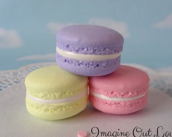 Fake Macarons Set Faux Macaron Cookies 1.5" Yellow Pink Purple