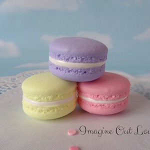Fake Macarons Set Faux Macaron Cookies 1.5&quot; Yellow Pink Purple