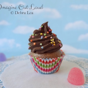 Fake Cupcake Chocolate Frosting Rainbow Ball Sprinkles