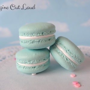 Fake Macarons 1.5&quot; Set Faux Macaron Aqua Blue Artificial Food Cookie Prop