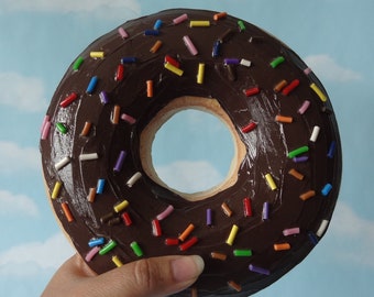 GIANT 7.5" Faux Donut Handmade Chocolate with Sprinkles Fake Doughnut 3D Wall Art Sculpture