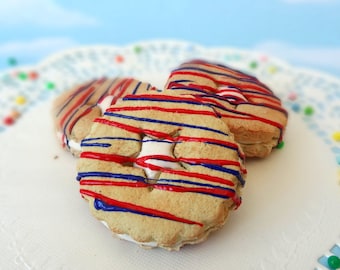 Fake Cookies Patriotic Red and Blue Star Sandwich Linzer Set of 3