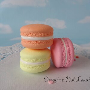 Fake Macarons 1.5&quot; Set Faux Macaron Pink Light Orange Yellow Artificial Food Cookie Prop