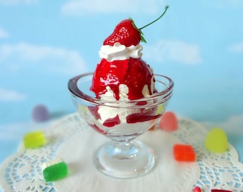 Fake Ice Cream Sundae Vanilla with Strawberry sauce Faux Food Prop