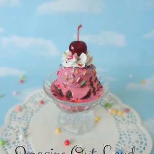 Fake Ice Cream Sundae Vanilla with Chocolate Pink and Sprinkles Faux Food Prop