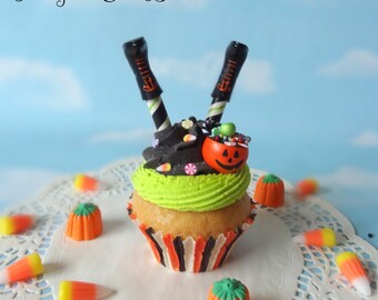 Fake Cupcake Handmade Halloween Frosting Witch Legs Boots Crash Landing