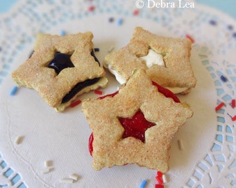 Fake Cookies Patriotic Red White and Blue Strawberry Cherry Sandwich Linzer Star Set of 3