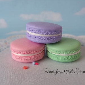 Fake Macarons 2&quot; Set Faux Macaron Pink Purple Green Artificial Food Cookie Prop