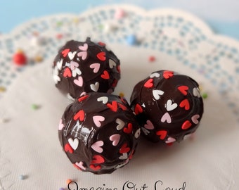 FAUX Truffle Fake Cake Pop Set Dark Chocolate with Heart Sprinkles Props