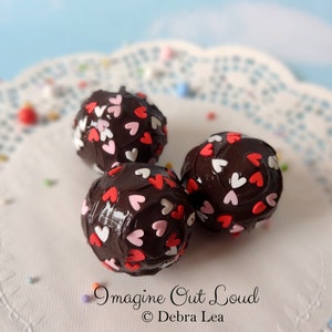 FAUX Truffle Fake Cake Pop Set Dark Chocolate with Heart Sprinkles Props