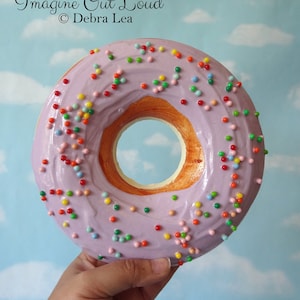 GIANT 7.5" Faux Donut Handmade Doughnut Purple Frosting with Ball Sprinkles 3D Wall Art Sculpture