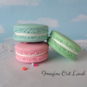 Fake Macarons 2&quot; Set Faux Macaron Pink Aqua Green Artificial Food Cookie Prop