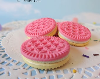 Fake Cookies Three Faux Pink Strawberry Vanilla Cream Creme Sandwich Cookies