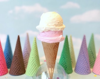 Fake Ice Cream Sugar Waffle Cone, Strawberry Vanilla Double Scoop, Photo Prop Decor