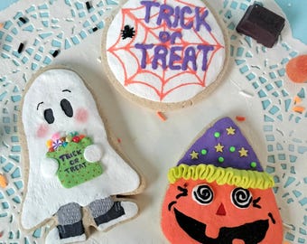 Fake Sugar Cookie Halloween Set of 3 Handmade Faux Ghost Kid, Pumpkin