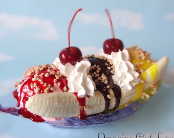 Fake Banana Split Ice Cream Faux Food Prop Chocolate, Strawberry, Pineapple and Nuts 2