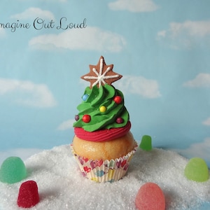 Fake Cupcake SINGLE Christmas Holiday Green Tree Gingerbread Star Frosting Faux Prop