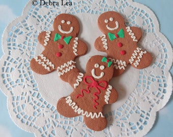 Fake Gingerbread Cookies Set of 3 Handmade Faux Christmas Holiday Sugar Cookie Ornament