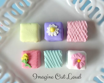 FAUX PETIT FOUR Set of six Fake Floral Mini Cakes Tea Party Food Prop Photo Kitchen Decor