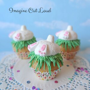 Fake Cupcake ONE Handmade Easter Spring Faux Vanilla Fondant Bunny Butt Rabbit Home Decor