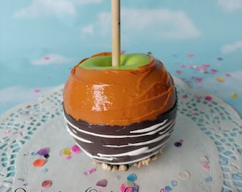 Faux Fake Realistic Caramel Apple with Chocolate and Drizzle Home Decor Photo Prop