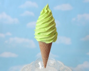 Fake Ice Cream Soft Serve Swirl Lime Green on Vanilla Sugar Waffle Cone Prop Decoration