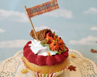 Jumbo Fake Cupcake Thanksgiving Cornucopia Pumpkin Harvest Fall Autumn Faux Decor Centerpiece