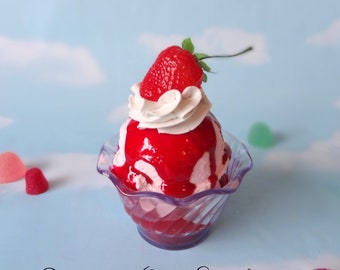 Fake Ice Cream Sundae Small Strawberry with Whipped cream Faux Food Prop