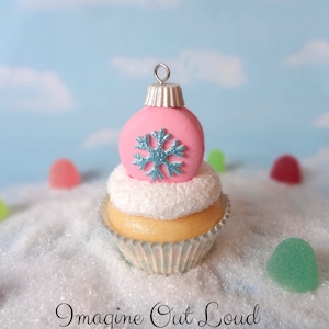 Fake Cupcake Christmas Pink Snowflake Ornament Handmade Macaron Fake Food