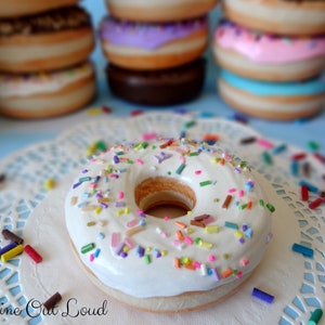 4&quot; Fake Donut White Frosted Pastel Sprinkles Doughnut Faux Food Prop Sculpture Display Decoration