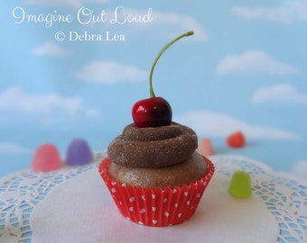 Fake Cupcake Handmade Faux Chocolate Cherry Vintage Retro Classic Polka Dot
