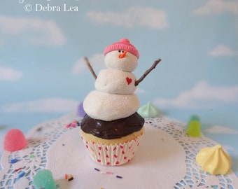Realistic Fake Cupcake Pink Cookies Handmade Christmas Hat Snowman Faux Frosty