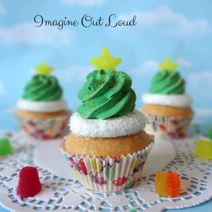 Fake Cupcake SINGLE Christmas Holiday Green Tree Gumdrop Star Faux Prop