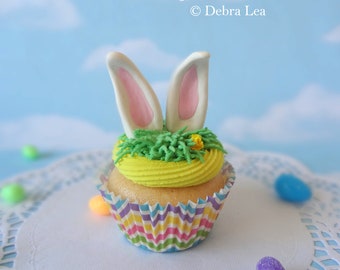Fake Cupcake Handmade Easter Spring Faux Vanilla Fondant Bunny Rabbit Ears Home Decor