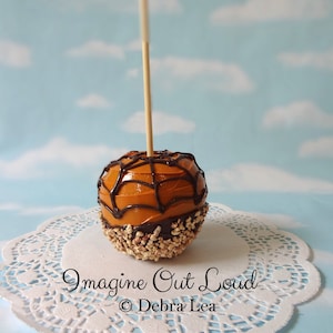 Faux Fake Realistic Caramel Apple with Nuts SPIDER WEB and Chocolate Home Decor Photo Prop