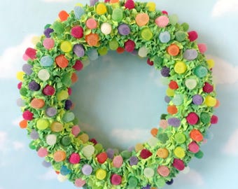 Christmas Gumdrop Candy Galore Frosted 13.5" Hanging Wreath Centerpiece HANDMADE