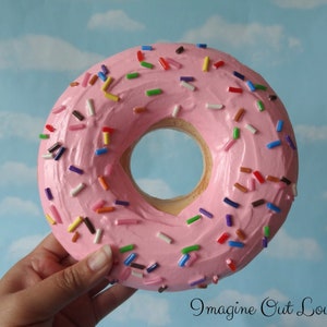 GIANT 7.5" Faux Donut Handmade Doughnut Pink Frosting with Sprinkles 3D Wall Art Sculpture