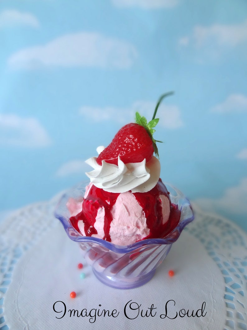 Fake Ice Cream Sundae Small Strawberry With Whipped Cream Faux Food ...