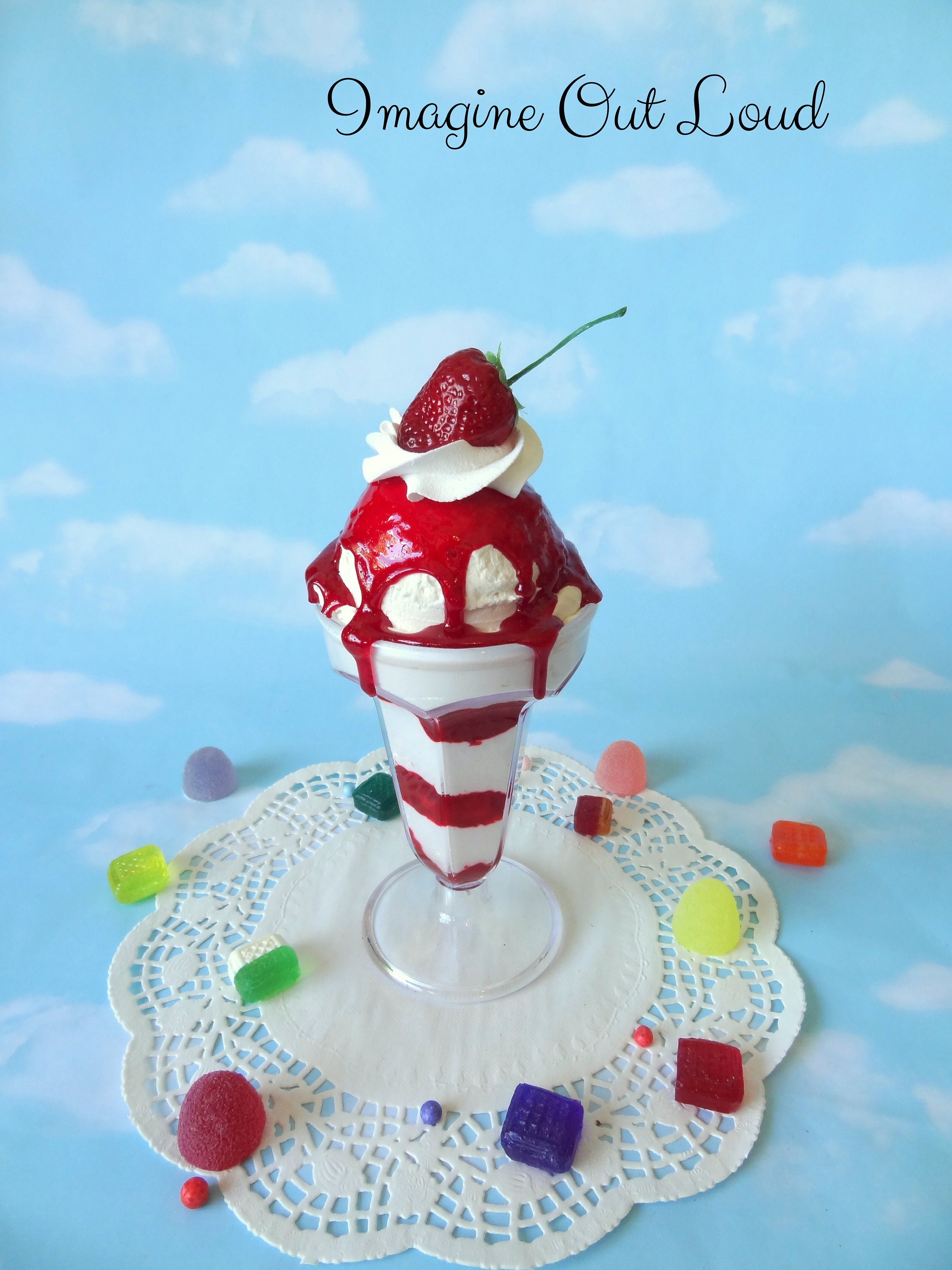 Fake Ice Cream Sundae Tall Milkshake Prop Vanilla With Strawberry Syrup ...