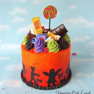 Fake Cake Centerpiece Faux Halloween Trick or Treater Silhouette MAX Candy Art Piece Prop OOAK
