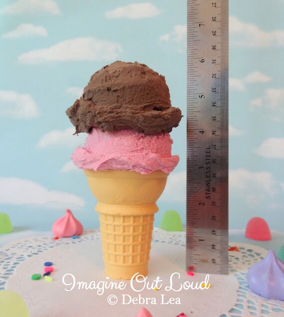 NEW Fake Ice Cream Faux Strawberry Vanilla Double Scoop on Cone Photo Prop Decor