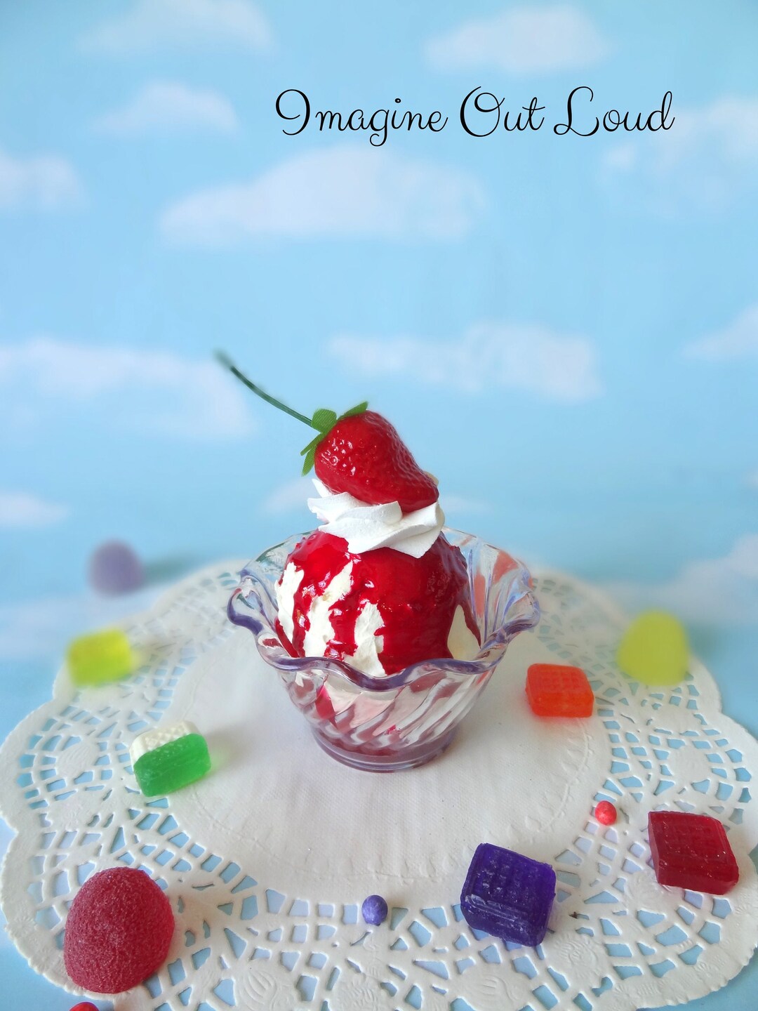 Fake Ice Cream Sundae Small Strawberry With Whipped Cream Faux Food ...
